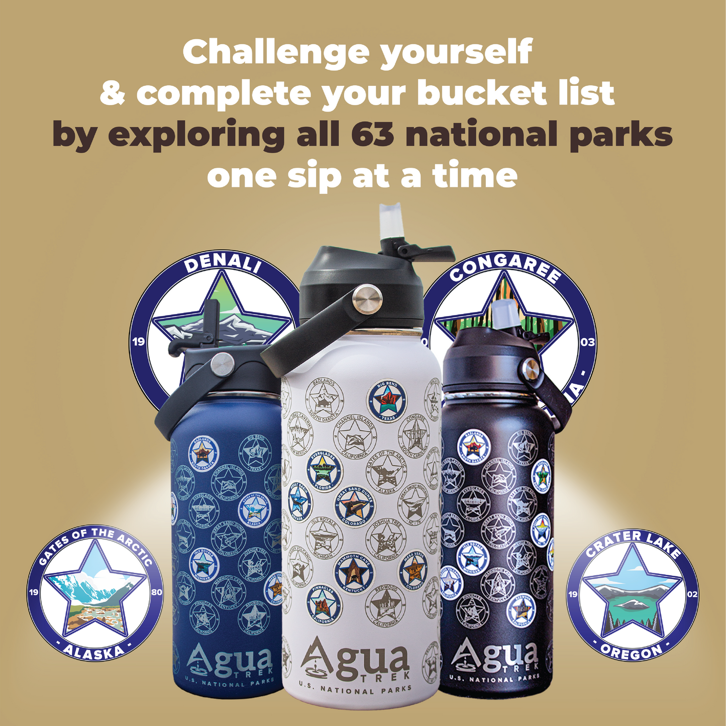 AguaTrek National Parks Water Bottle + 63 stickers