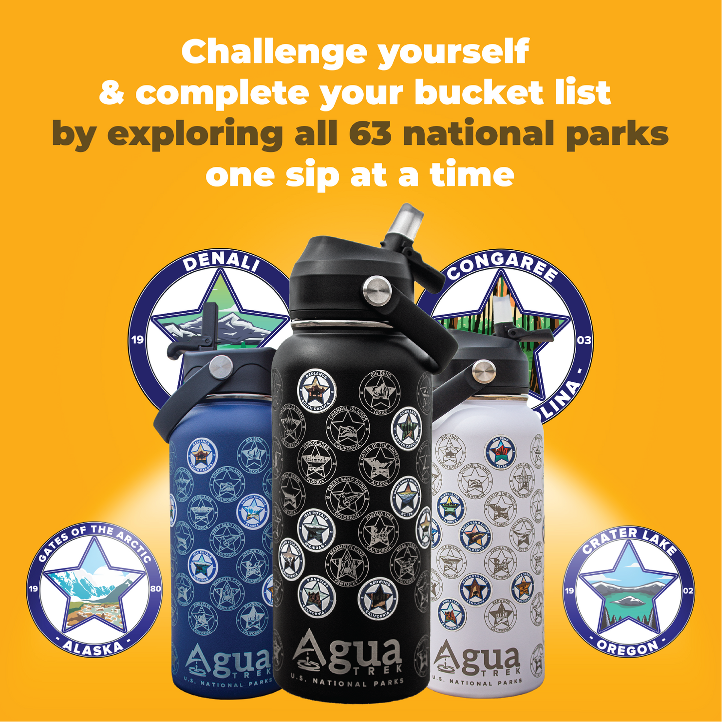 AguaTrek National Parks Water Bottle + 63 stickers