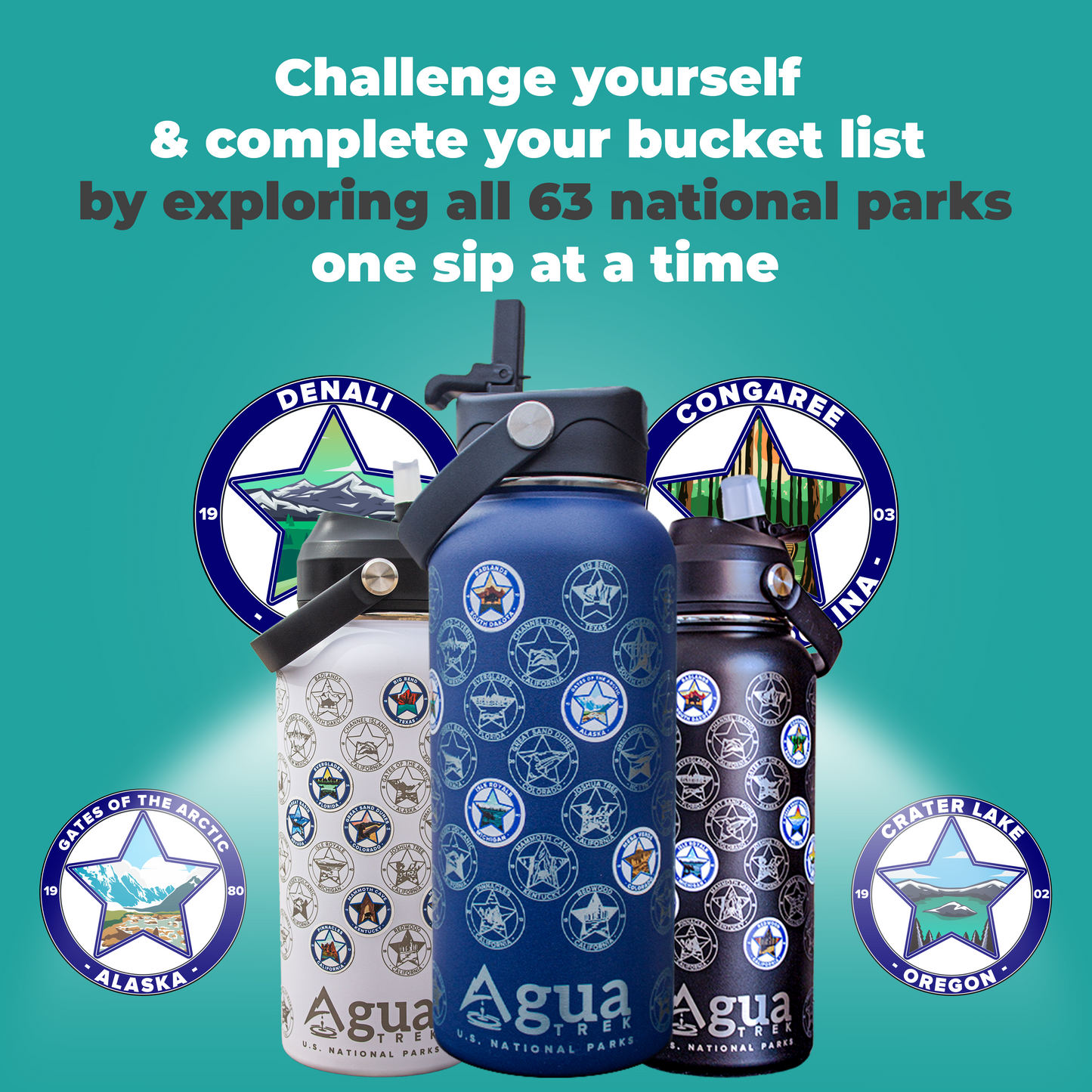 AguaTrek National Parks Water Bottle + 63 stickers